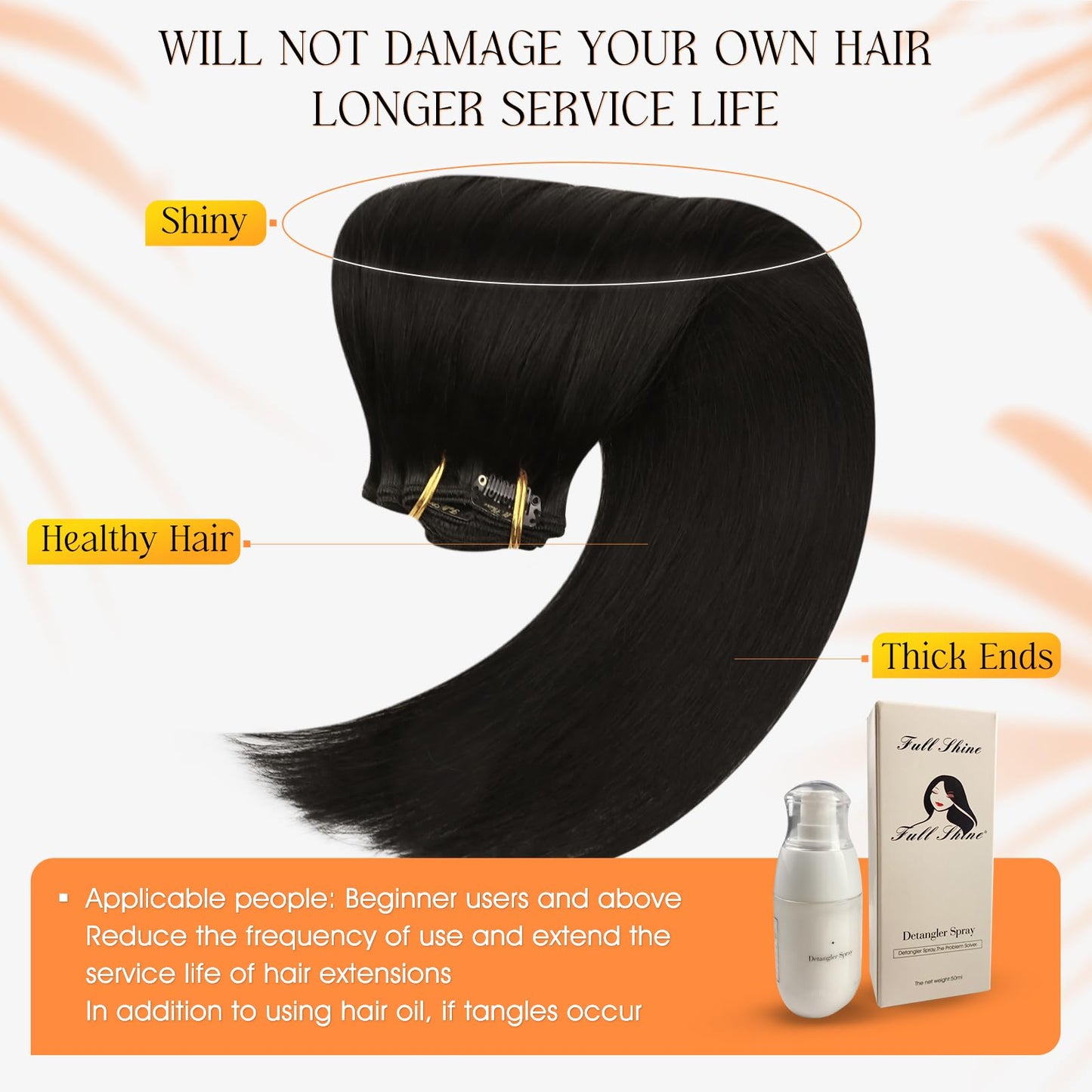 Full Shine Clip in Hair Extensions Real Human Hair Black Thick Human Hair Clip in Extensions Black Clip in Hair Extensions Black Women Full Head Extra Volume 16 Inch 7 Pcs 135 G