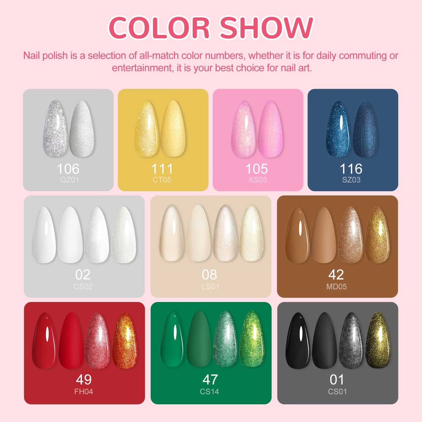 33PCs Gel Nail Polish Kit with U V Light 10 Colors Red Green Pink Gold Silver Sparkle Gel Polish Kit with 5Pcs Glitter/Matte/Glossy Top Base Coat Nail Rhinestones Stickers Manicure Gifts for Women