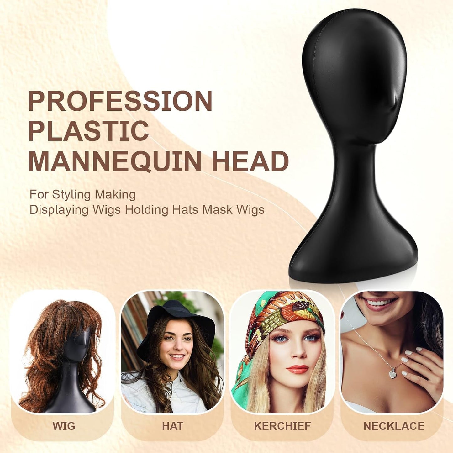 16 Inch Studio Limited Professional Plastic Mannequin Head Durable Women Model Wig Head Stand Torso Styling Making Display Holder with Jack for Wigs, Hat, Mask, Headdress, Necklace (Black, 9 Pack)