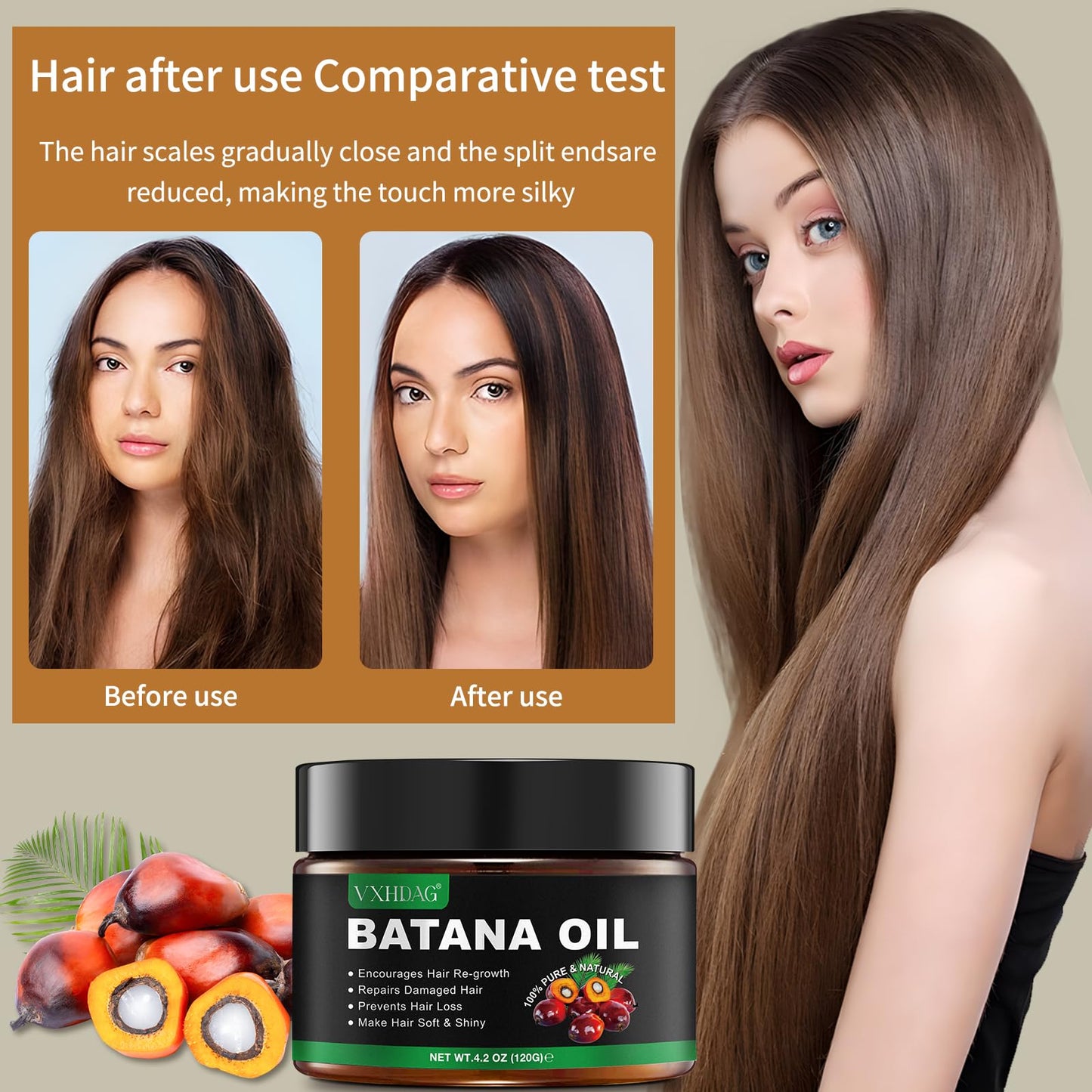 Raw Batana Oil for Hair Growth with Scalp Massager - 100% Natural Botana Oil from Honduras, Eliminate Hair Split Ends, Restores Damaged Hair and Scalp, Enhances Hair Radiance Nourishment 120 G