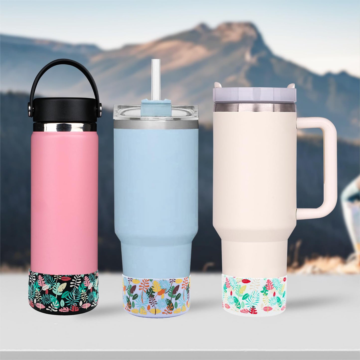 HEYSKAY 2pcs Protective Flask Silicone Boot Base for Stanley Quencher Adventure 40oz & Stanley IceFlow 20oz 30oz Tumbler, and Compatible with 12-24oz Hydro Sport Water Bottles,Yeti and More