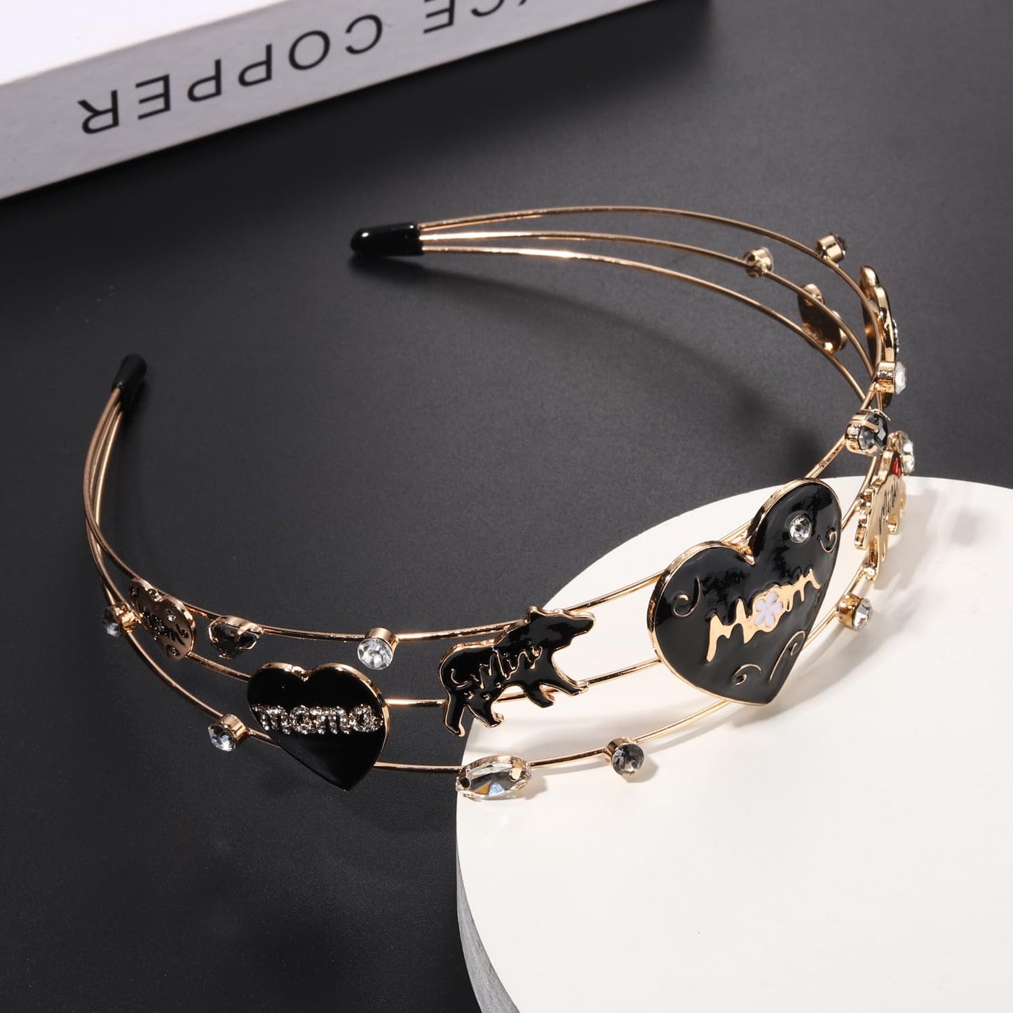 mokkia Mother's Day Headband for Women - Love Heart Enamel and Rhinestone Jeweled Hair Accessories, Gift for Moms