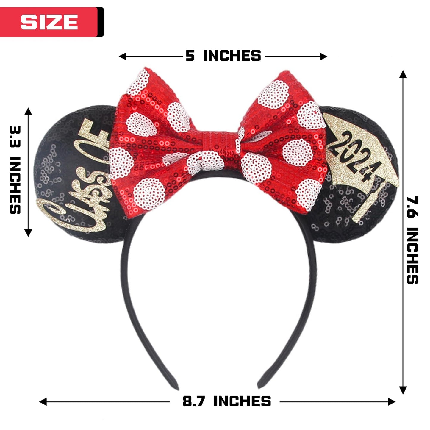 MADO 2024 Graduation Mouse Ears Headband for Park, Unisex for Women, Girls, and Kids, All Ages, 1 Count (Pack of 1), HAIRBAND, 2024-mini