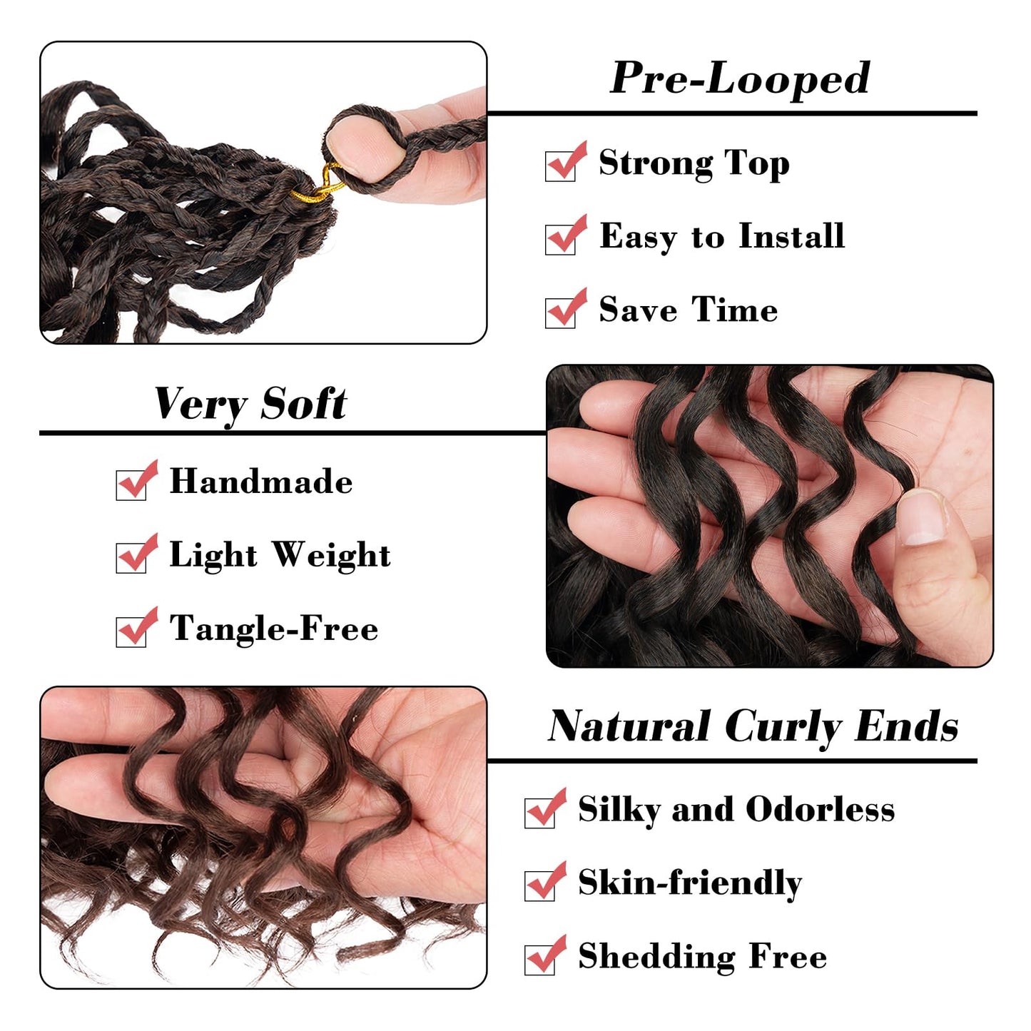 Leeven 10 Inch 8 Packs Gogo Curl Crochet Hair Ombre Brown Pre Looped Ocean Wave Crochet Hair Short Deep Twist Curly Bohemian Crochet Box Braids Synthetic Water Wave Braiding Hair for Women