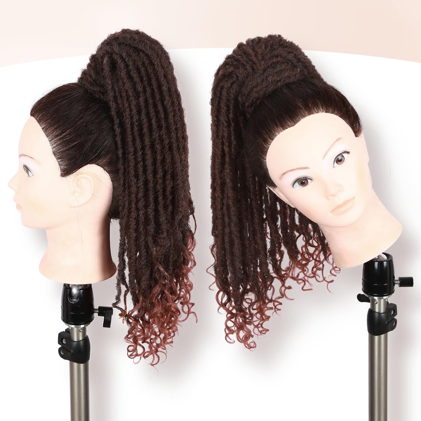 WIGER Ombre Ginger Medium Length Coily Curly Ponytails Clip In Dreadlock Ponytail Extensions Faux Locs Twisted Hairpiece for Black Women Goddess Locs Wrap Around Synthetic Fake Pony Hair