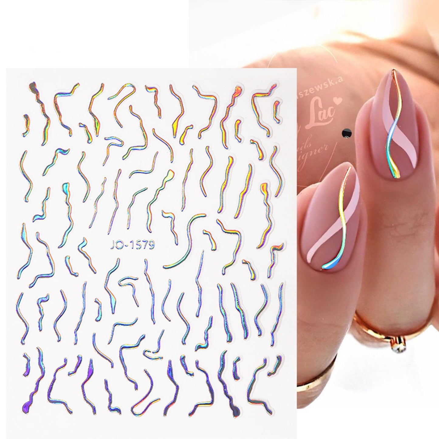 12 Sheets Star Nail Stickers Decals Silver Heart Nail Stickers Geometric Line Nail Decals for Nail Art 3D Self Adhesive Holographic Stripe Nail Designs for Women Nail Art Supplies Decorations