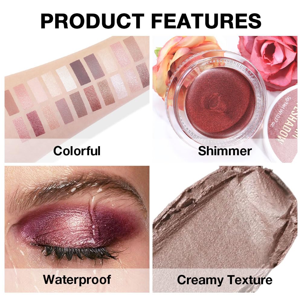 evpct Single Cream Eye Shadow Pallette Pots Makeup for older Women, Caramel Shimmer Glitter Metallic Monochrome Cream to Powder Eyeshadow Palette Eye Brightener, Waterproof Blendable, 710