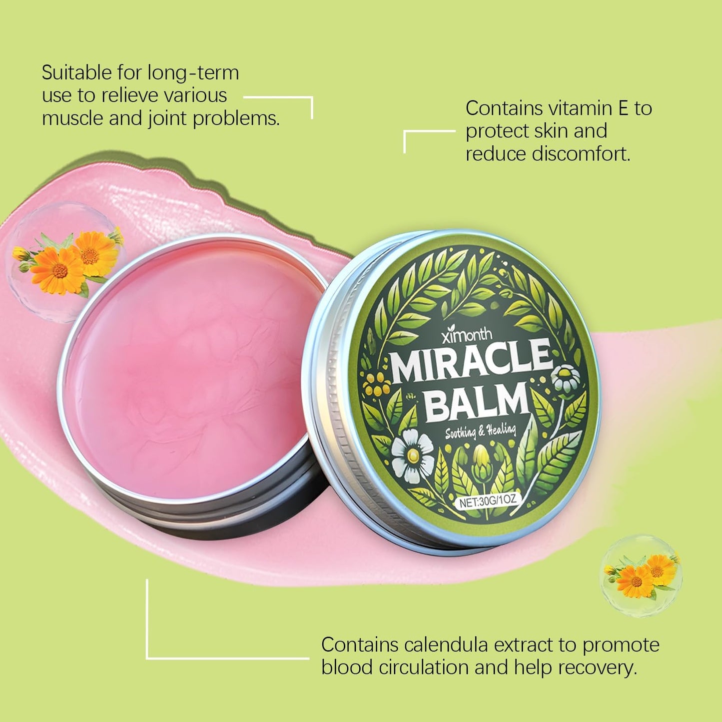 Miracle Balm, Organic Miracle Balm, Natural Ingredients, Balm for Legs, Arms, Back Relaxed and Comfortable, Effective Relief All Natural Ingredients Moisturizing Treatment(1Pcs)