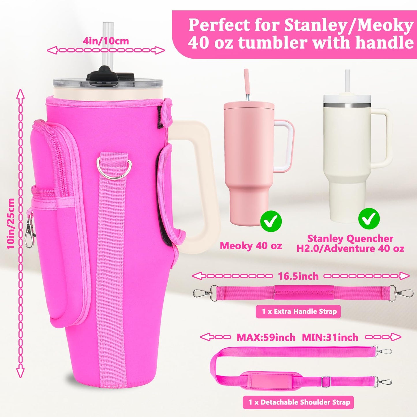 Water Bottle Carrier Bag with Phone Pocket Compatible with Stanley/Meoky 40 oz Tumbler with Handle,Neoprene Water Bottle Holder Pouch with Adjustable Strap Compatible with Stanley Cup Accessories