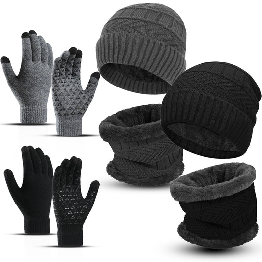 ABUDDER 6 Pieces Winter Beanie Hat Scarf Gloves Set for Men Women,Knit Skull Cap Winter Hat Touchscreen Gloves Neck Warmer Set