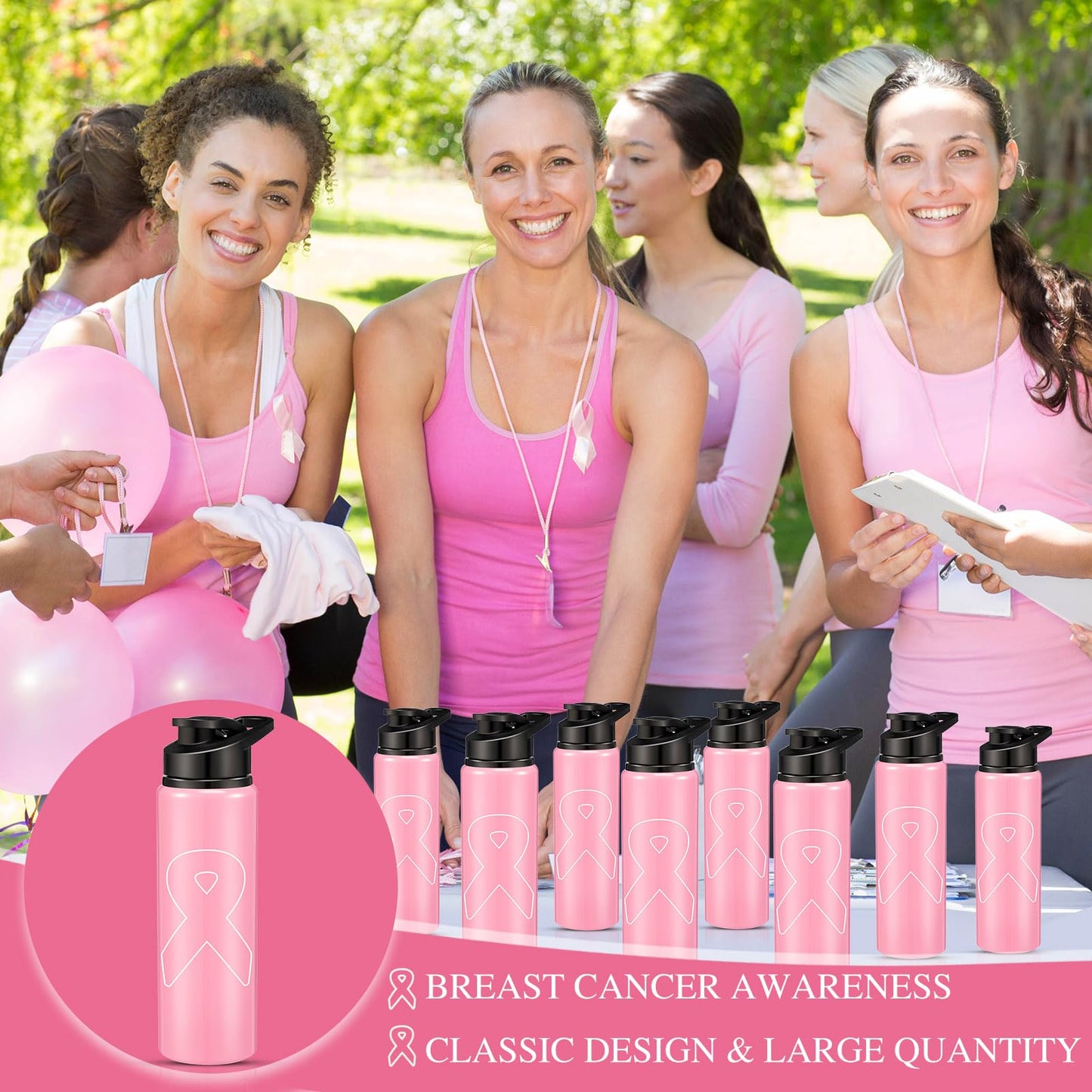 12 Pieces Breast Cancer Awareness Gifts Aluminum Water Bottles Pink Ribbon Breast Cancer Gift for Women Leak Proof Lightweight Portable Bottles for Marathon Running (Stylish Style,25 oz)