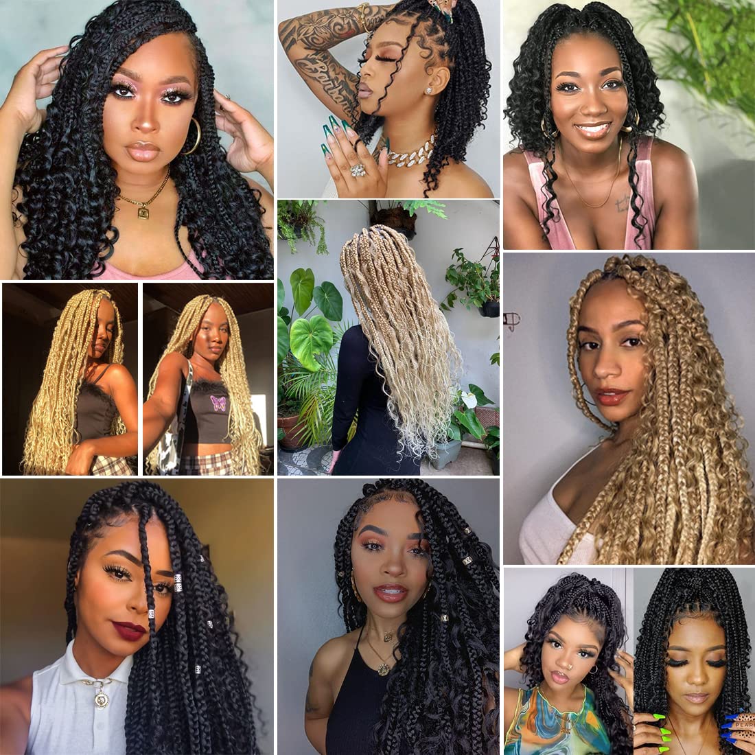COOKOO 8 Inch Boho Box Braids Crochet Hair for Black Women 8 Pack Synthetic Pre Looped Bohemian Goddess Box Braids Crochet Hair Curly Ends Braiding Hair 1B#
