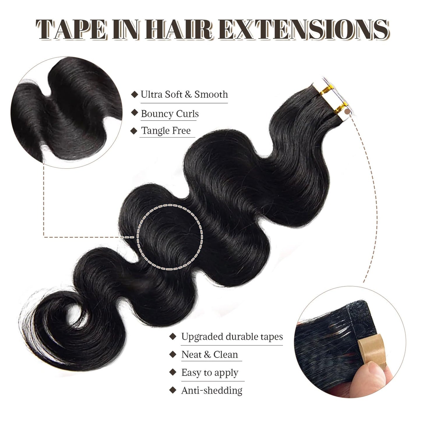 Tape in Hair Extensions Human Hair Body Wave Remy Human Hair Natural Black Extensions for Black Women Real Human Hair 12 Inch 50G/pack 20pcs Tape in Hair Extensions Human Hair Tape in Extensions
