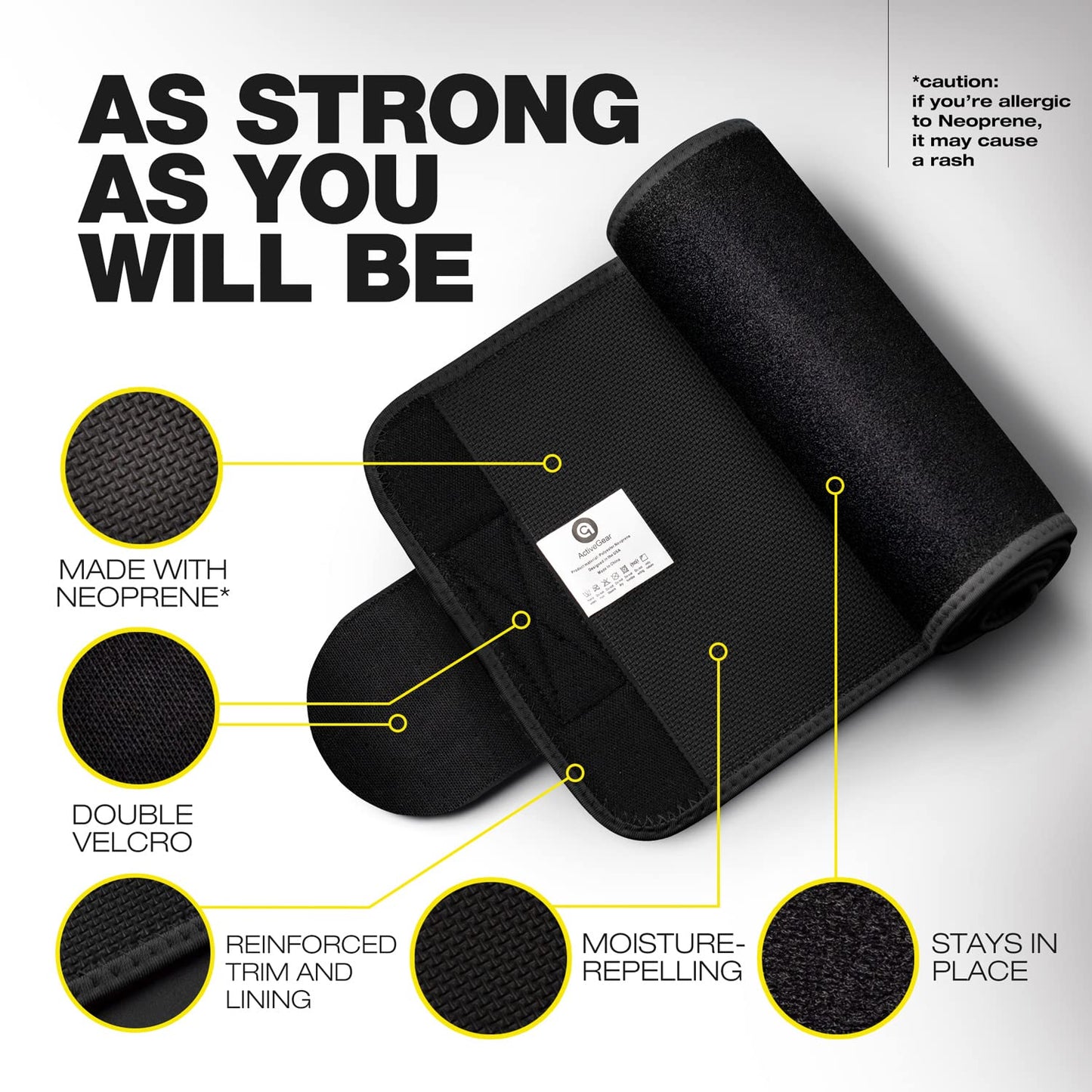 ActiveGear Waist Trimmer Belt for Stomach and Back Lumbar Support, Medium: 8" x 42" - Yellow