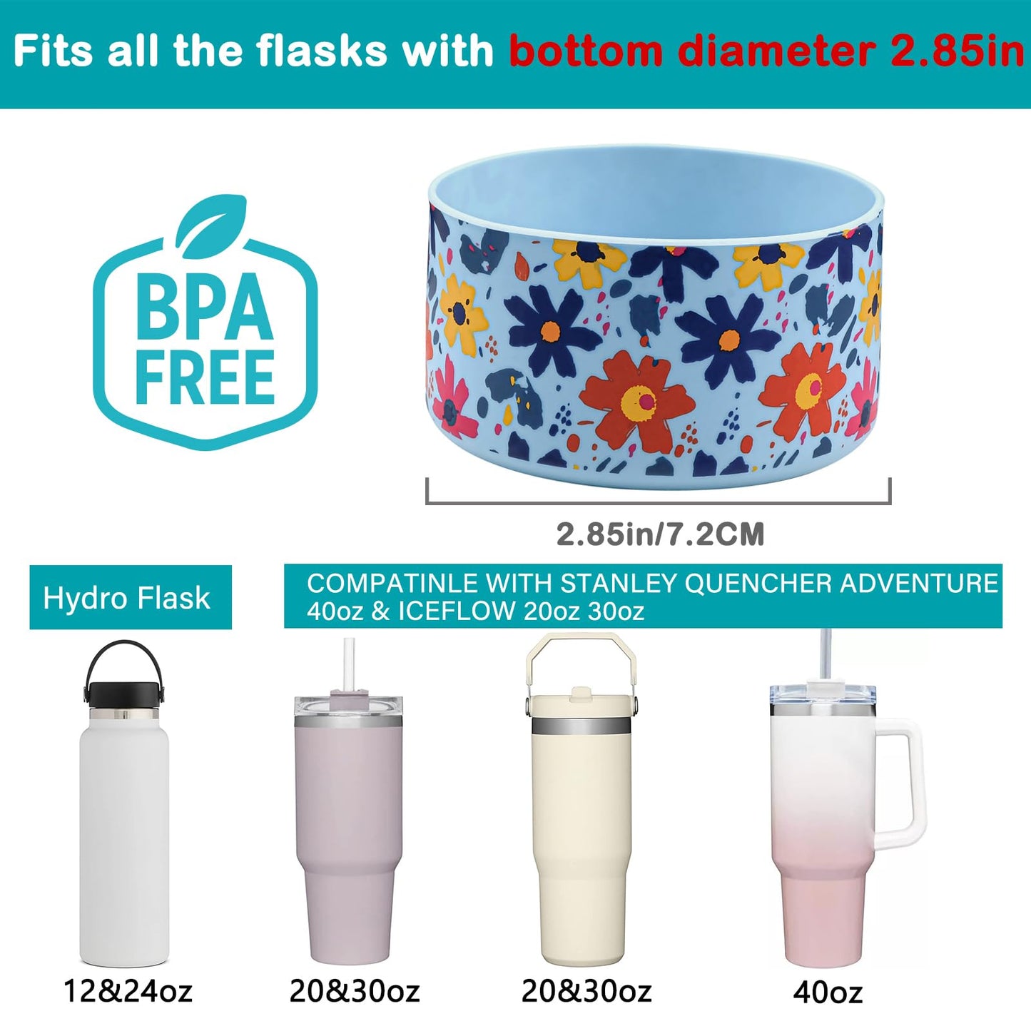 HEYSKAY 2pcs Protective Flask Silicone Boot Base for Stanley Quencher Adventure 40oz & Stanley IceFlow 20oz 30oz Tumbler, and Compatible with 12oz-24oz Hydro Water Bottles, Simple Modern and More