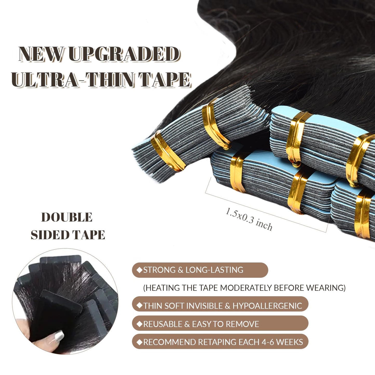 Tape in Hair Extensions Human Hair Body Wave Remy Human Hair Natural Black Extensions for Black Women Real Human Hair 12 Inch 50G/pack 20pcs Tape in Hair Extensions Human Hair Tape in Extensions