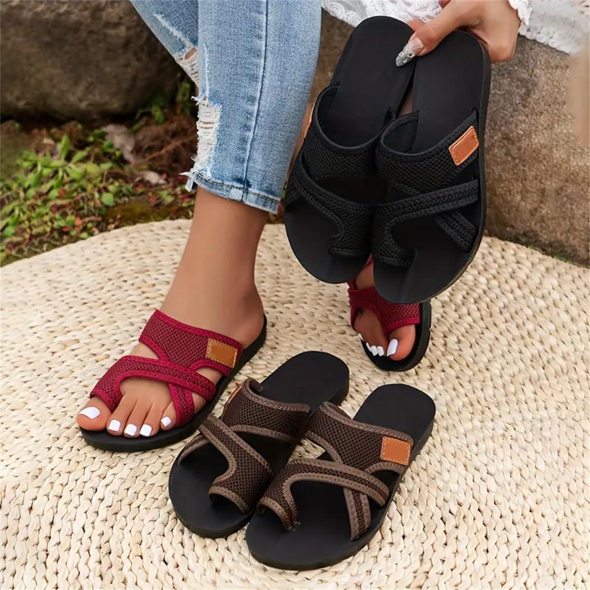 2024Women's Hollow Mesh Slide Sandals, Hollow Mesh Slide Sandals, Mesh Sandals For Women, Mesh Flats For Women (Black,12)