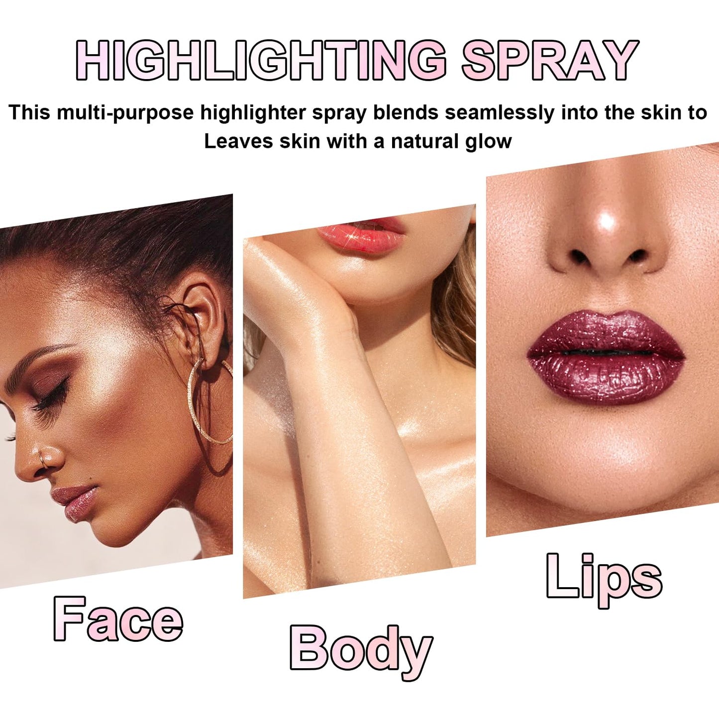 Hair and Body Glitter Spray, Holographic Glitter Highlighter Powder, Face Body Clothes Shiny Glitter, Loose Shimmer Hairspray Festival Rave Prom Accessories (Nude Pink)