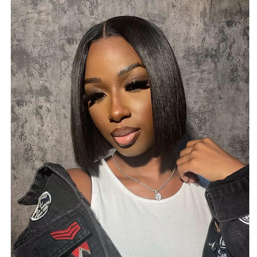 2X6 Deep Parting SKINLIKE Real HD Human Hair Short Bob Wigs Pre Plukced 0.10mm Ultra-thin Invisible Swiss HD Lace Closure Single Knot Undetectable Melted Lace Closure Wigs 180% Density 12Inch