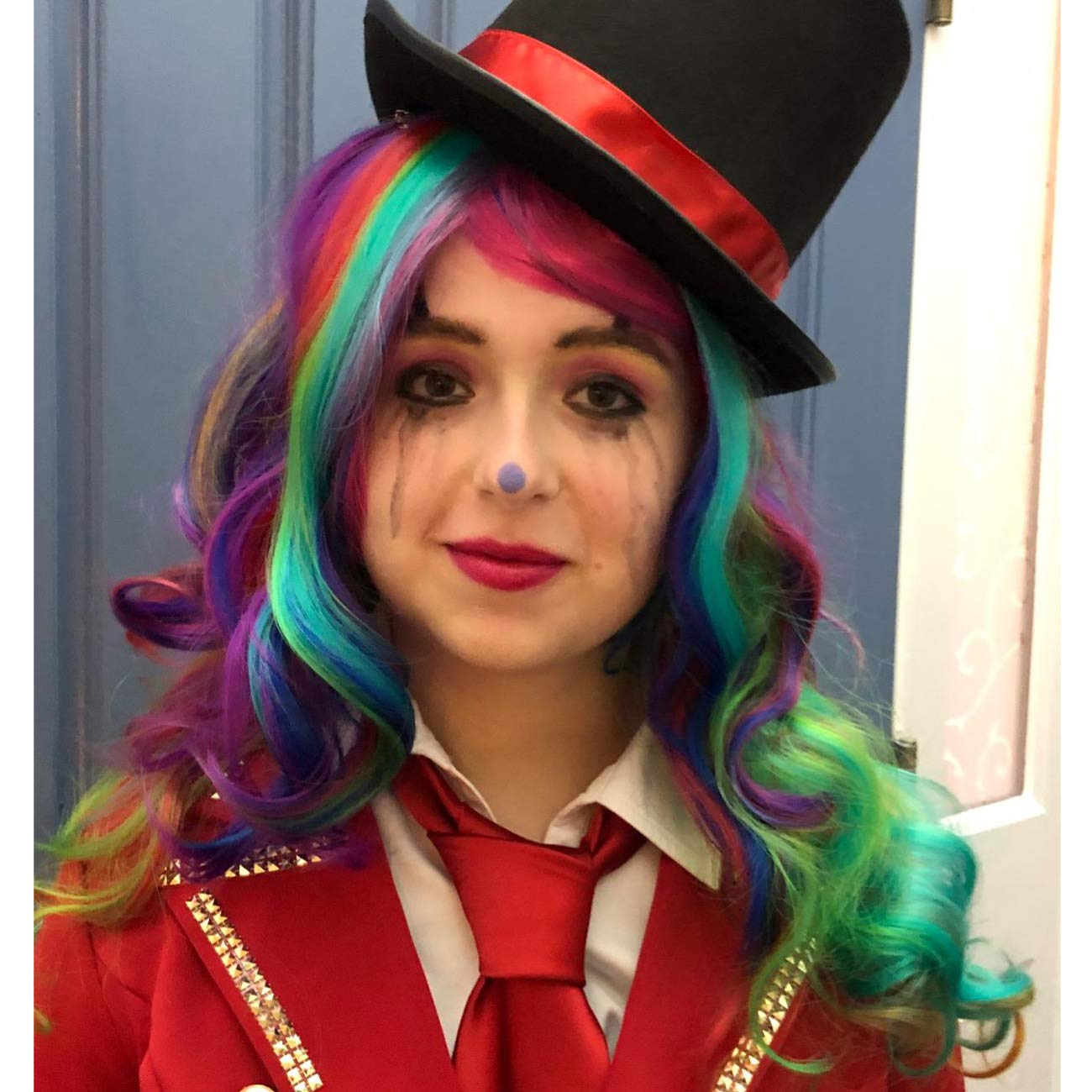 BERON Rainbow Wig Long Wavy Wig Colorful Wig with Bangs for Women Rainbow Wig Long Curly Wig Rainbow Wig Synthetic Wig with Wig Cap