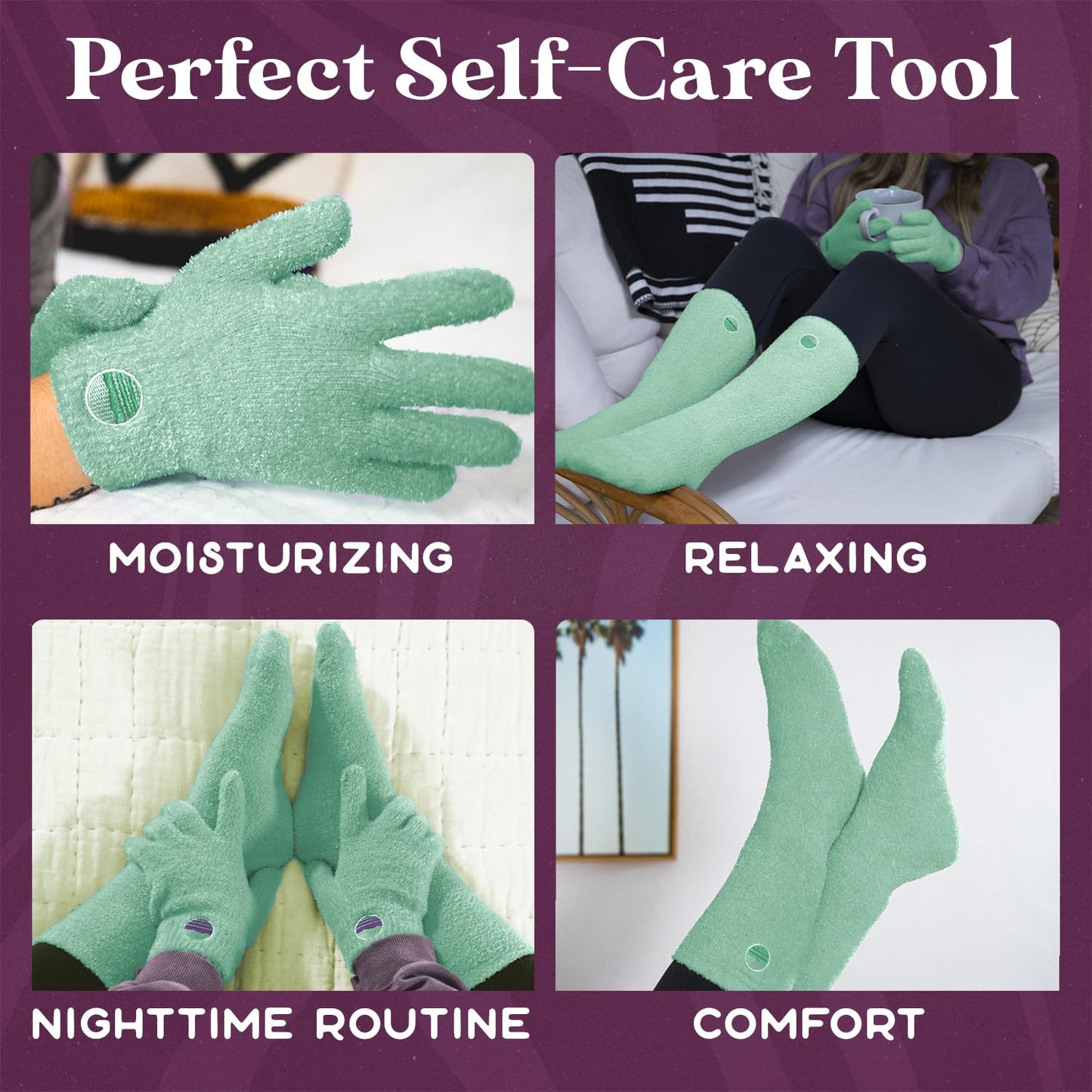 Purple Canyon Moisturizing Socks and Gloves Set | Teal Fuzzy Socks and Gloves with Aloe and Vitamin E for Women | Women's Gifts for Self-Care