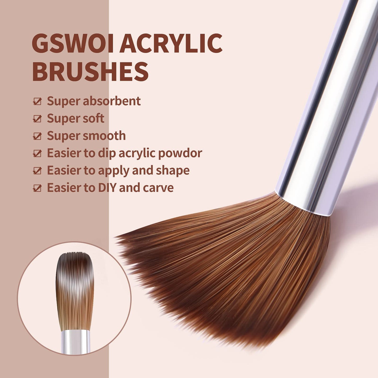 100% Kolinsky Acrylic Nail Brush,GSWOI Acrylic Brushes for Nails Size 10 Wood Handle Application Extension,Nail Tools for Professional Manicure Salon (#10)