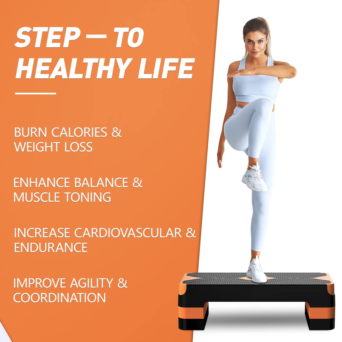 GYMMAGE Aerobic Exercise Step, Adjustable Aerobic Stepper for Exercise, Workout Step Platform for Step Up, 26.5" Step Deck with 4” 6” 8” Adjustable Height Risers, Women Home Gym Cardio Fitness