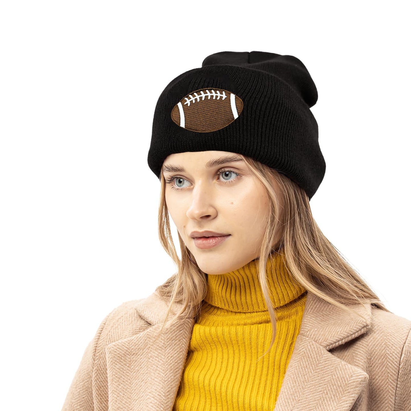 mutakin Football Embroidery Beanie Hat Unisex Knit Cuffed Cap Women Men Gift Winter Warm Skull