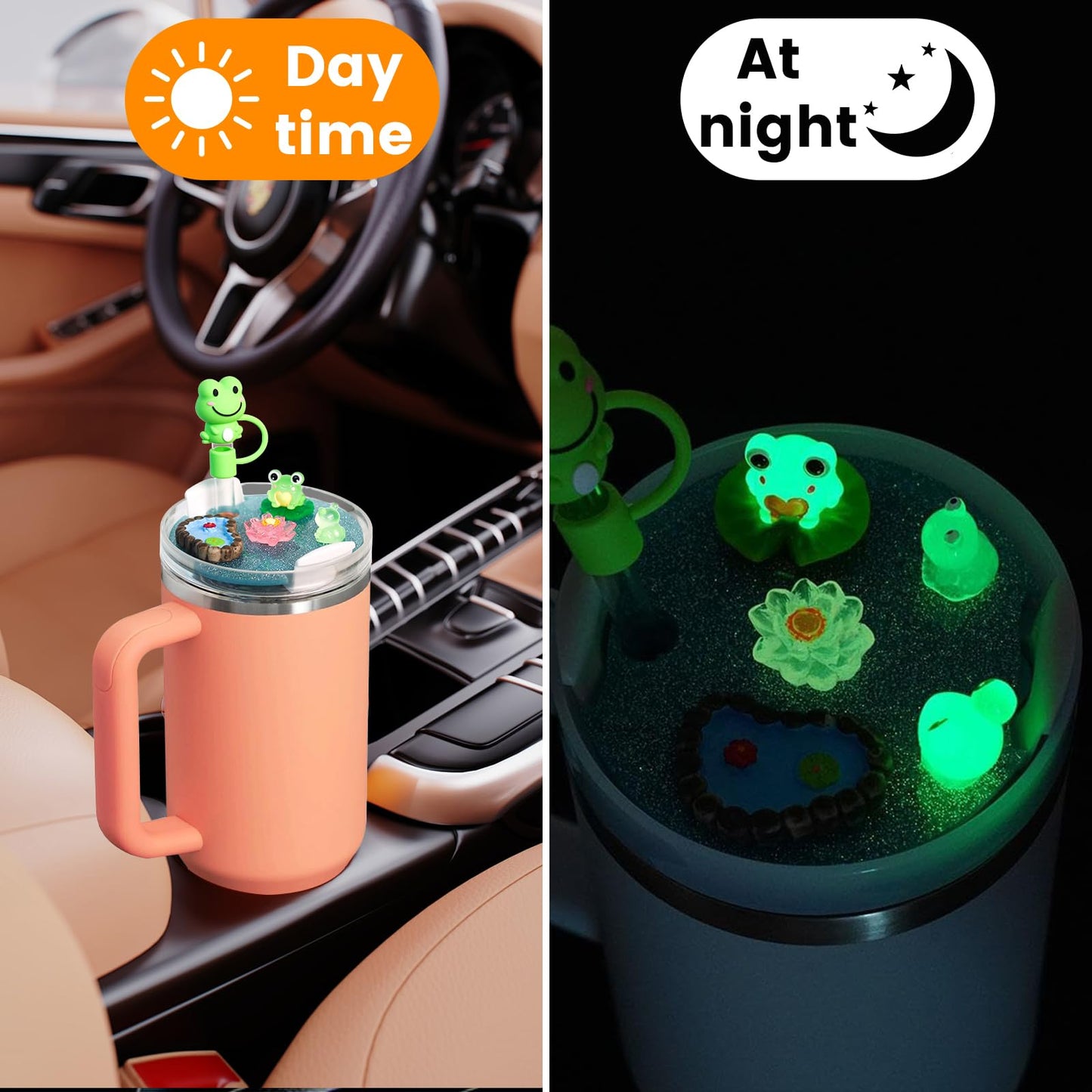 Accessories Compatible with Stanley Cup Lid, Fit for 40 oz Stanley Lid Charms Decor, Silicone Straw Topper Cover Cap, Cute Charms for Stanley 30&40 Oz Tumbler with Handle (Frog)