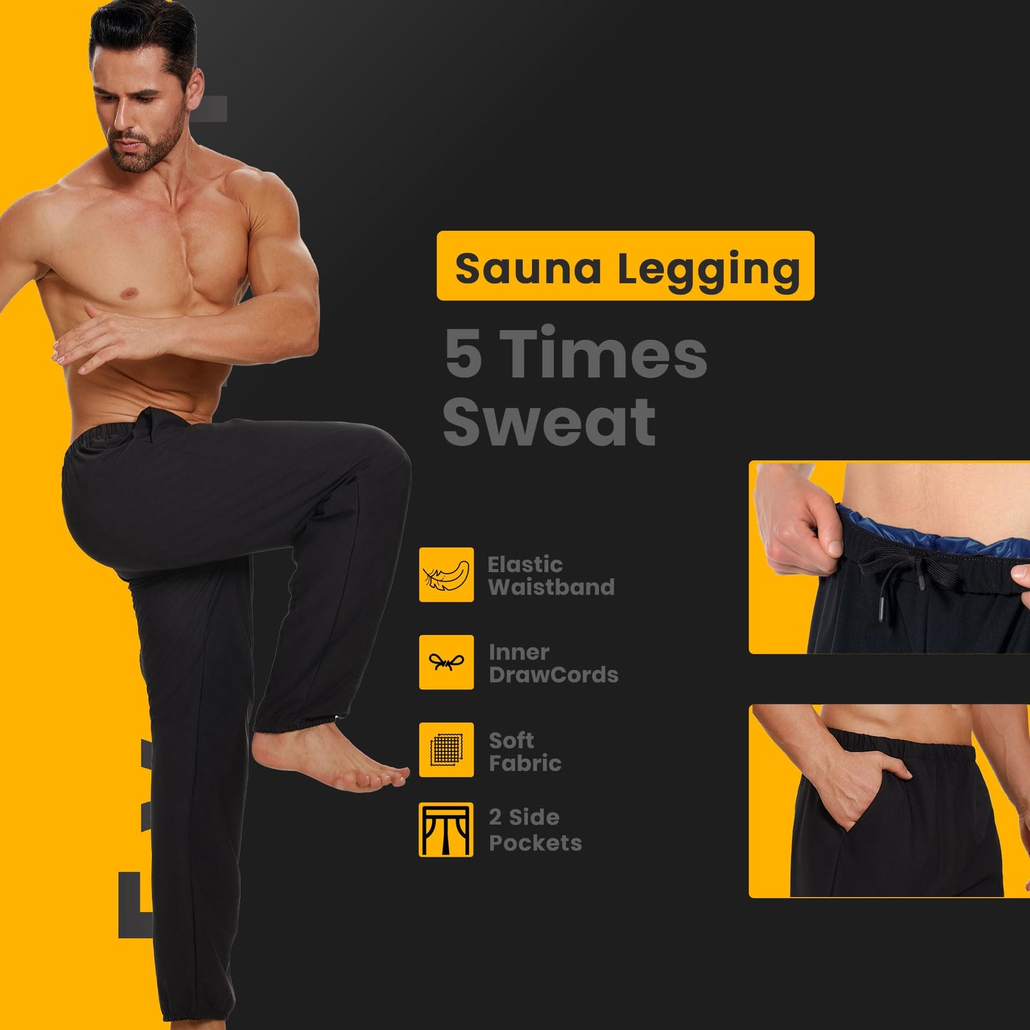 Sauna Shorts for Men Sweat Pants with Drawstring, Heat Trapping Sweat Shorts Sauna Suit for Men Workout Gym Exercise