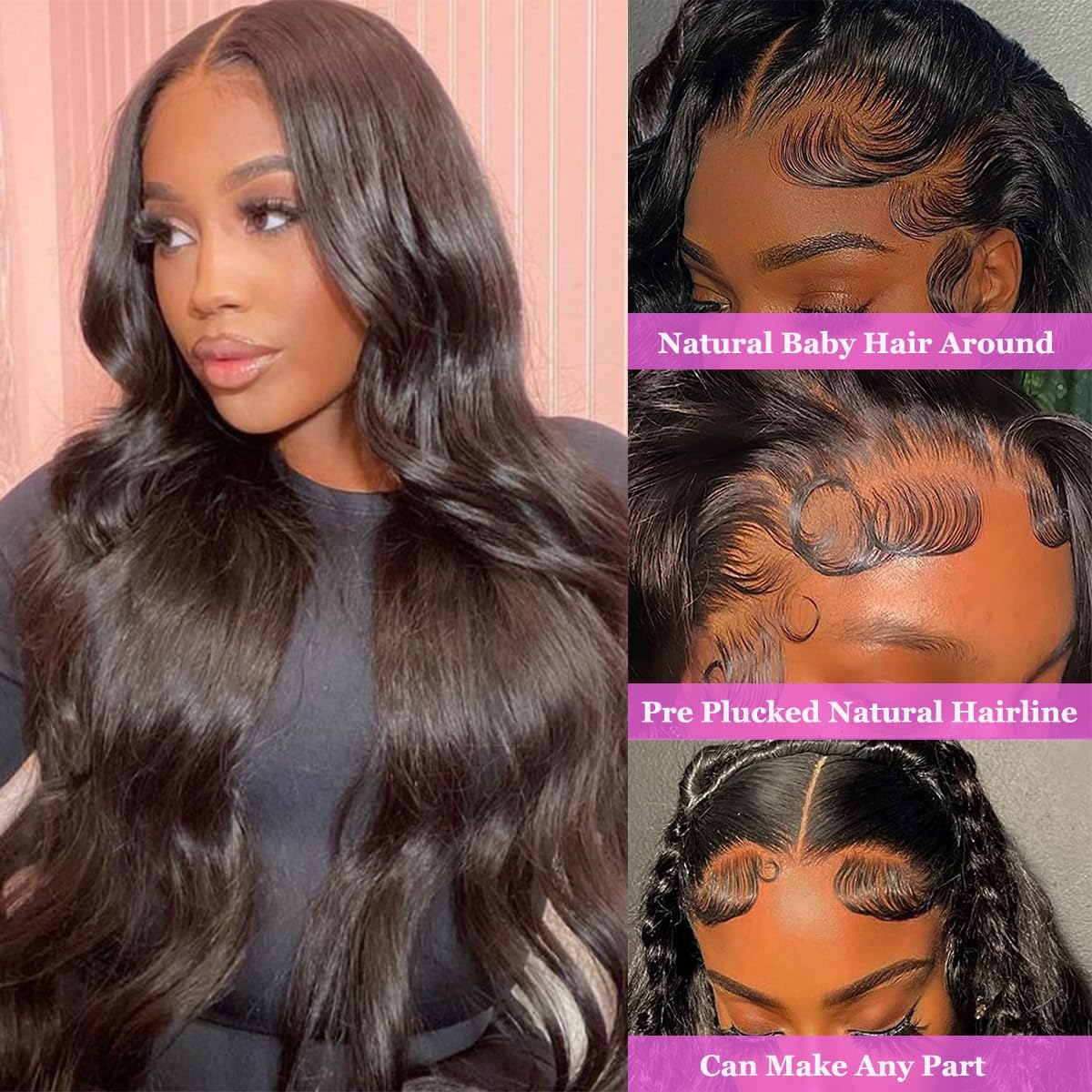 13x4 Lace Front Wigs Human Hair Pre Plucked 180% Density Body Wave Human Hair Lace Front Wigs Brazilian Glueless Wigs Human Hair Pre Plucked Natural Color 24inch