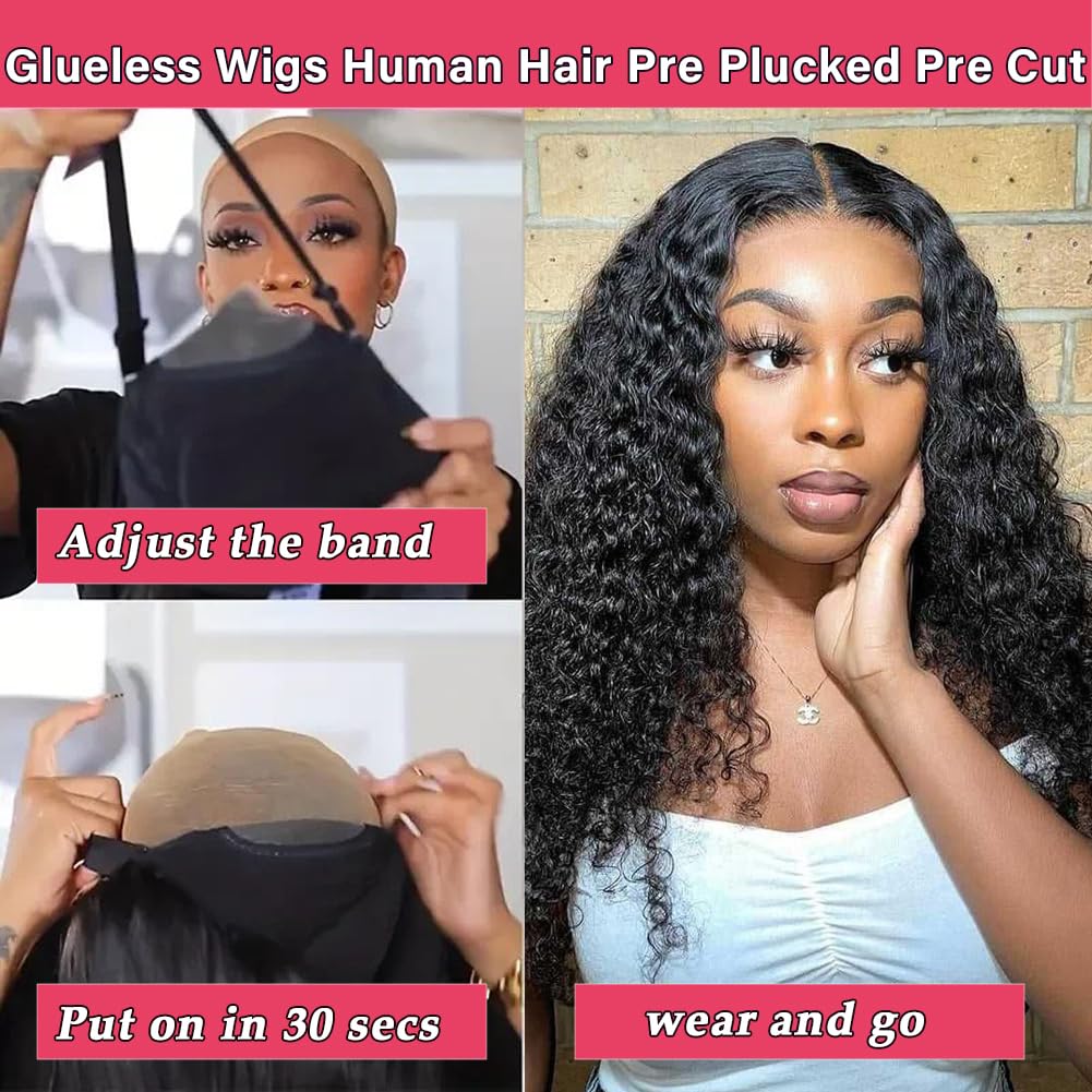 ACIWP Glueless Wigs Human Hair Pre Plucked Pre Cut Wear and Go Deep Wave Lace Front Wigs Human Hair for Beginners Upgraded No Glue Pre Cut 5x5 Hd Lace Closure Wigs for Black Women Human Hair 26 Inch