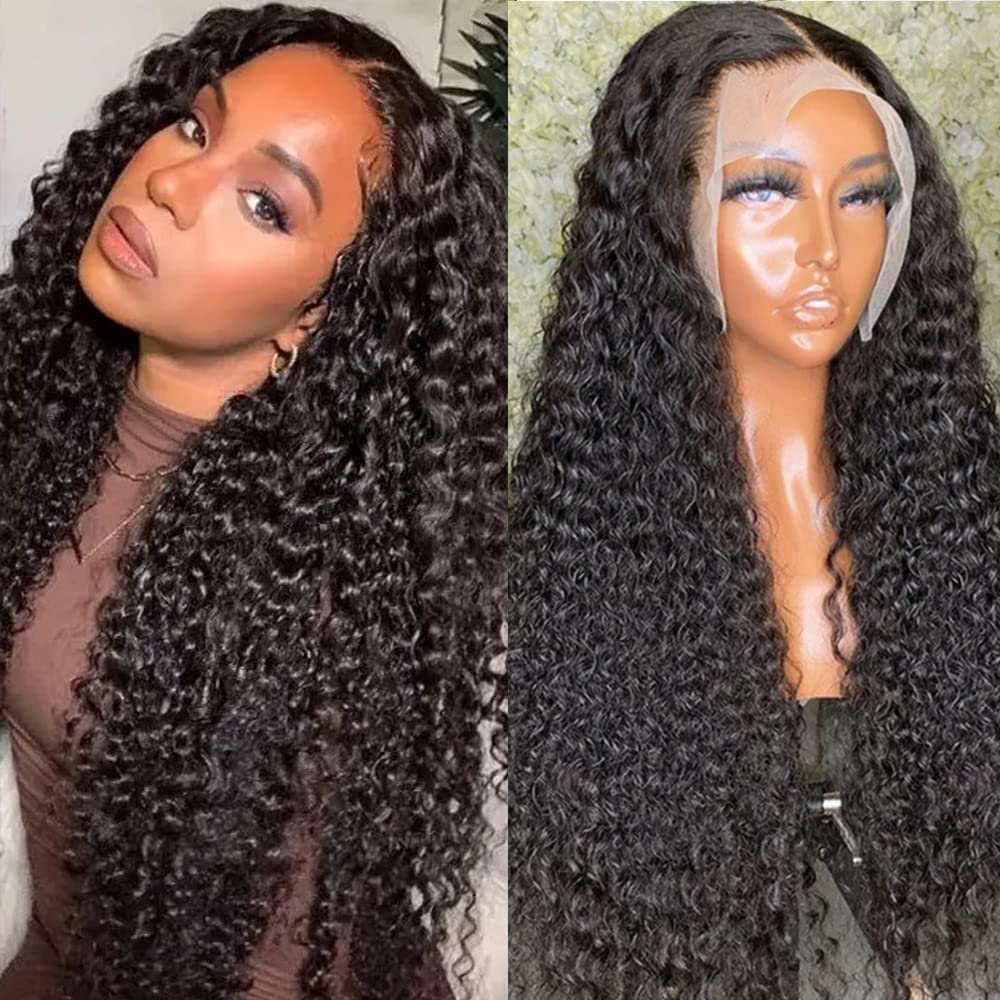 200% Density 13x6 HD Transparent Curly Lace Front Wig Human Hair Pre Plucked Glueless Kinky Curly Lace Front Wig Human Hair Wigs with Baby Hair Bleached Knotsigs For Women(13x6 Lace Front Wig 18 Inch)