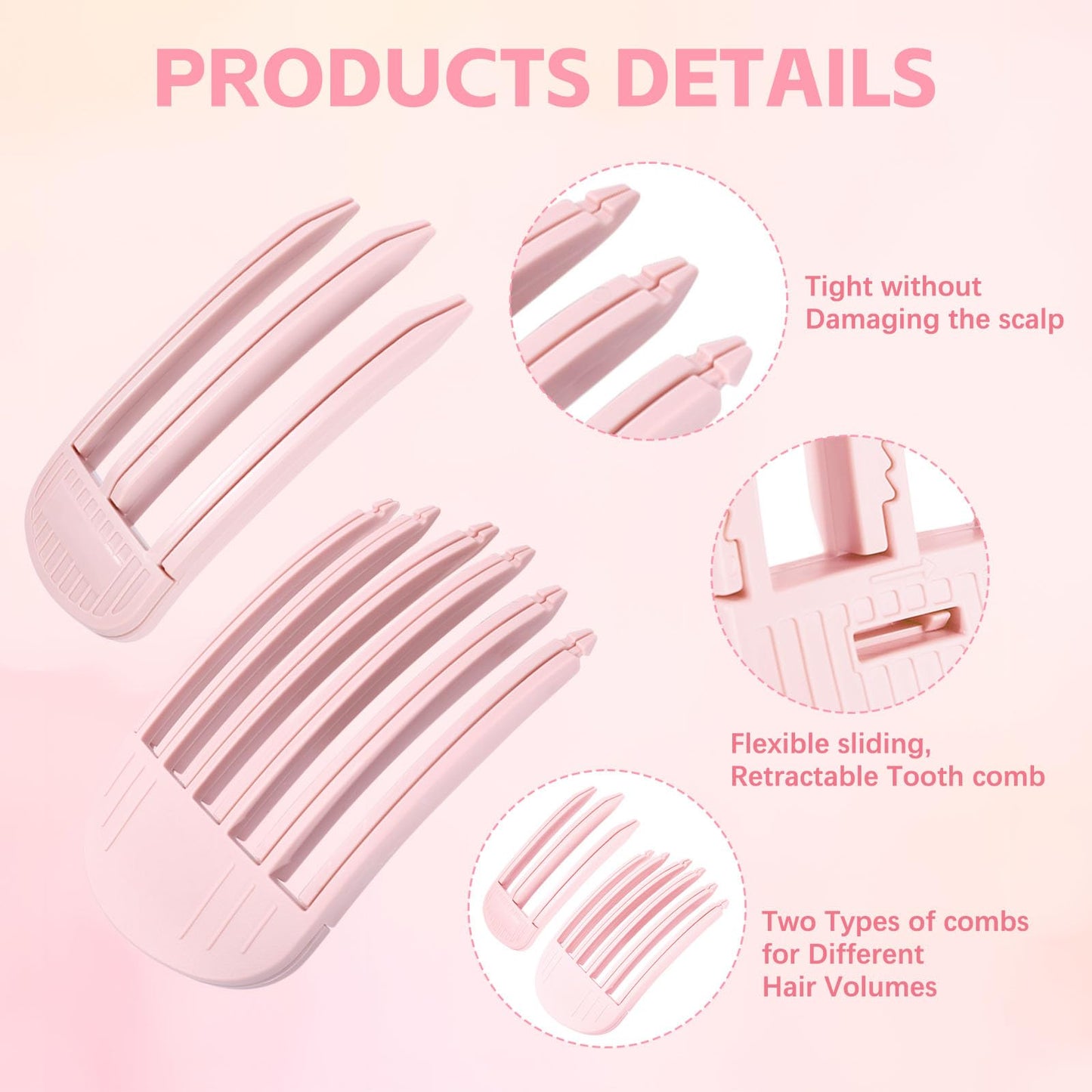 2PCS Volumizing Hair Clips for Women, Hair Volume Clip Styling Tools Volumizing Comb for Fluffy Bangs Clips for Root Lift, Root Booster Clips, Pink