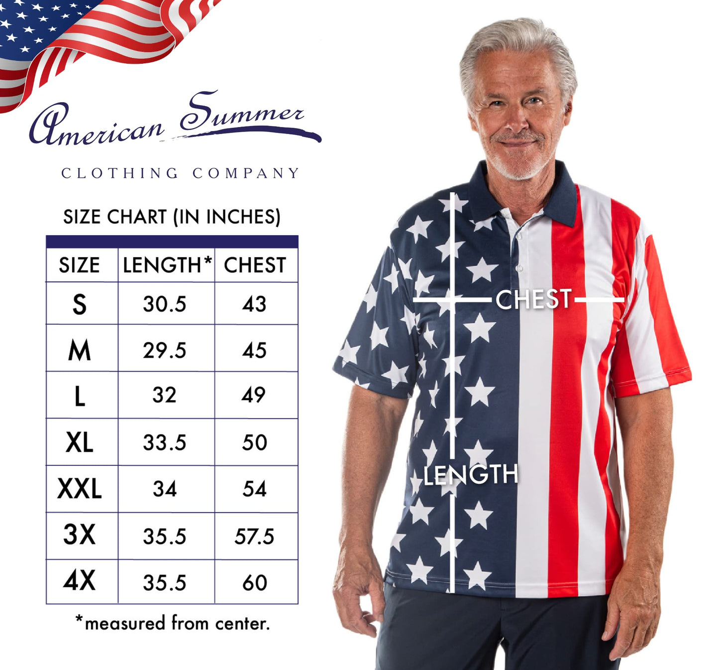 Men's Performance American Flag Polo Shirt | Pull-On Closure American Flag Golf Shirt | USA 4th of July Golf Shirts for Men in 3X-Large