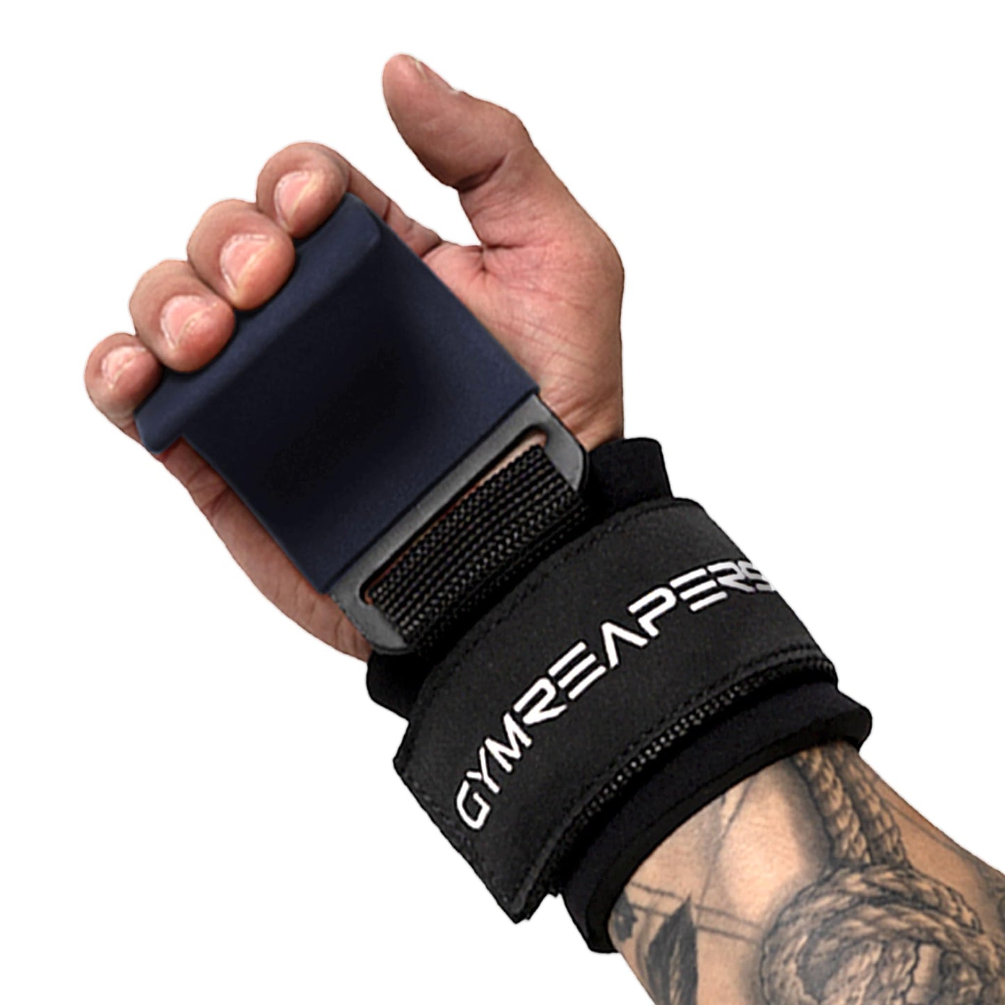 Gymreapers Weight Lifting Hooks (Pair), Heavy Duty Power Wrist Straps Hand Grip Support For Deadlifts, Pull Ups, Shrugs - Gym Gloves For Men and Women (Navy)