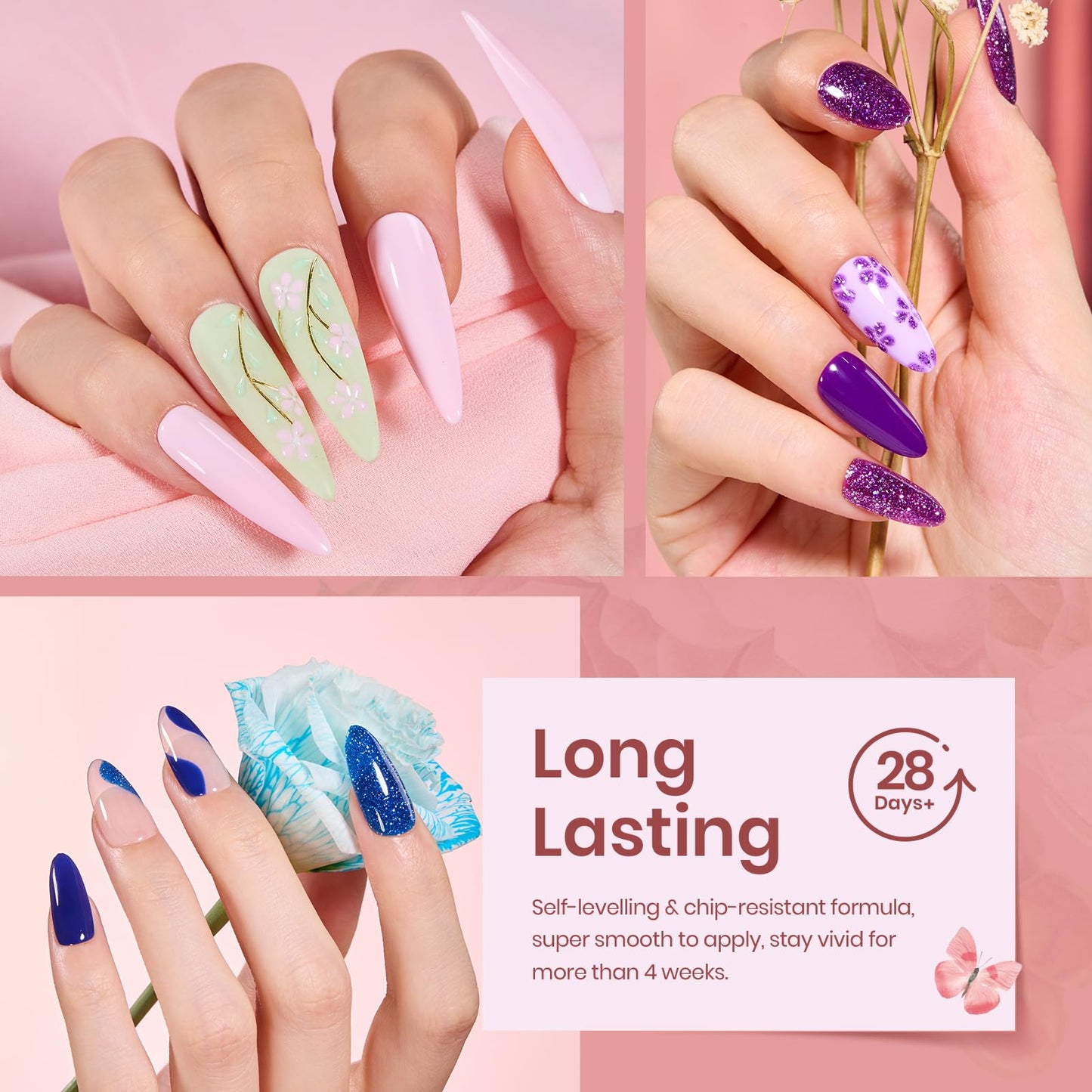 beetles Gel Polish Set 36 Colors Verse of Flower Collection Valentine Gel Nail Polish Pink Red Green Blue Purple Gel Polish with 3Pcs Base Top Coat Soak off UV Gel & Nail Art Stickers Gifts for Women