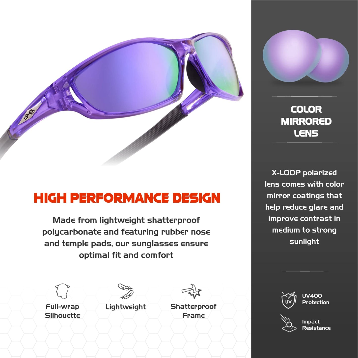 X LOOP Polarized Sports Sunglasses for Men - Wrap Around UV400 Baseball Running Cycling Driving Fishing Golf Glasses