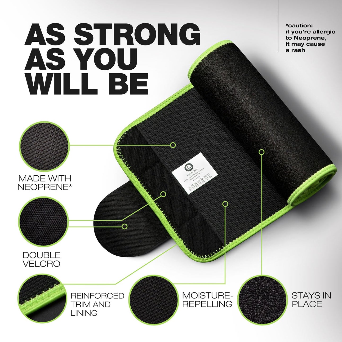 ActiveGear Waist Trainer for Women & Men - Sweat Band Waist Trimmer Belt for a Toned Look - Reinforced Trim and Double Hook & Loop Fasteners (Mint Hem, Medium: 8” x 42”)