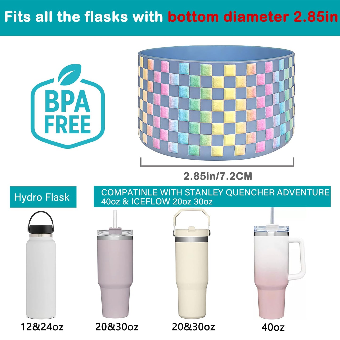 HEYSKAY 2pcs Protective Flask Silicone Boot Base for Stanley Quencher Adventure 40oz & Stanley IceFlow 20oz 30oz Tumbler, and Compatible with 12-24oz Hydro Sport Water Bottles,Yeti and More