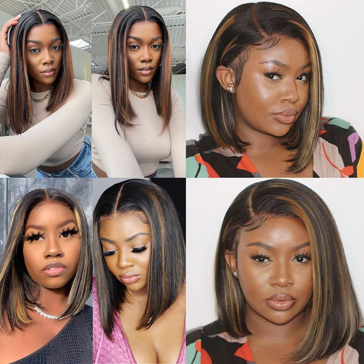 Colorful Bird Highlight Ombre 4x4 Lace Frontal Bob Wig Human Hair Straight Balayage FB30 Blonde Wigs for Women Lace Frontal Wigs 150% Density Pre Plucked 14inch