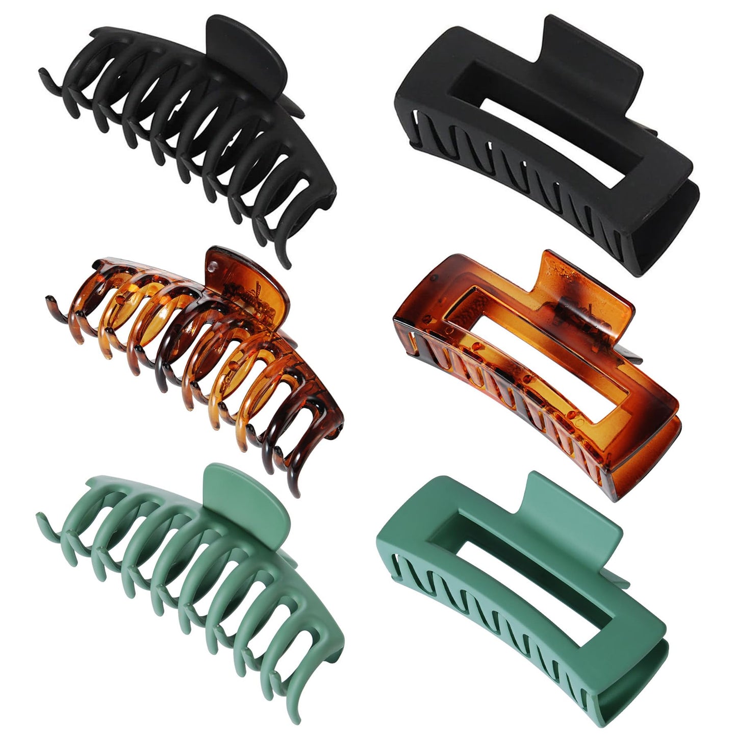6 Pcs 2 Style Hair Claw Clips, Leopard Print Stylish Hair Accessories, 4.3 inch Keel Shape & 4.1 inch Square Banana Large Hair Claw Clips for Women & Girls