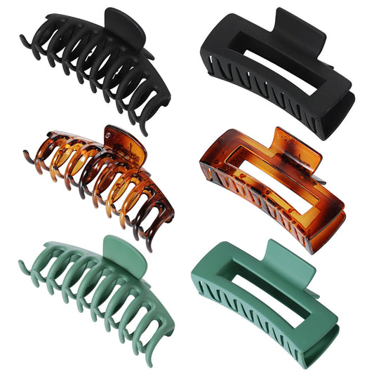 6 Pcs 2 Style Hair Claw Clips, Leopard Print Stylish Hair Accessories, 4.3 inch Keel Shape & 4.1 inch Square Banana Large Hair Claw Clips for Women & Girls