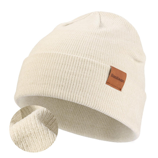 BESSTEVEN Winter Beanie Hat for Men: Warm Knit Beanie Unisex Skull Cap Men Women Cuffed Hat for Cold Weather Beige