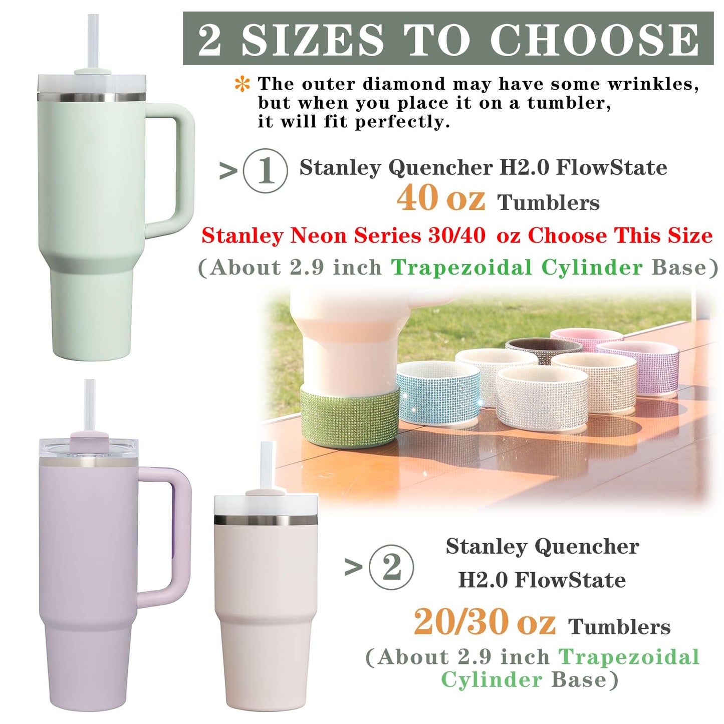 WORBSS Diamond Glitter Silicone Boot for Stanley Cup 40oz Tumbler & Simple Modern 30-40oz Trek Tumbler Accessories for 2.8-2.9 inch Trapezoidal Cylinder Base Water Bottles Bottom Anti-Slip Sleeve