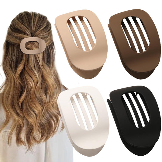 4 PCS Flat Hair Clips, Round Lay Down Hair Claw Clips for Women Girls, French Strong Hold Hair Barrettes for Thick Thin Hair,Comfortable Curved Flat Clips for Lying,Driving and More (Neutral Matte)
