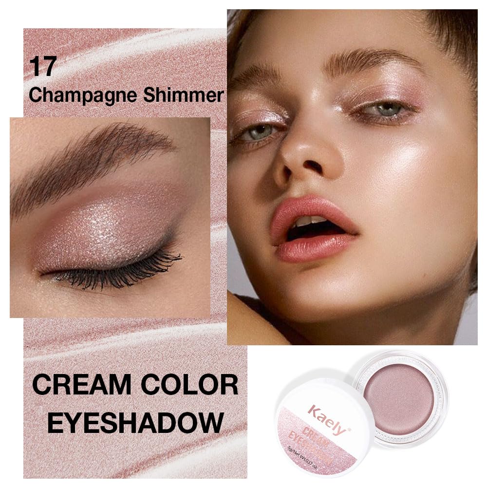evpct Single Cream Eye Shadow Makeup Pallette Brightener, Champagne Shimmer Glitter Metallic Monochrome Mini Eyeshadow Palette Highly Pigmented Waterproof Blendable sombras en crema para ojos 17