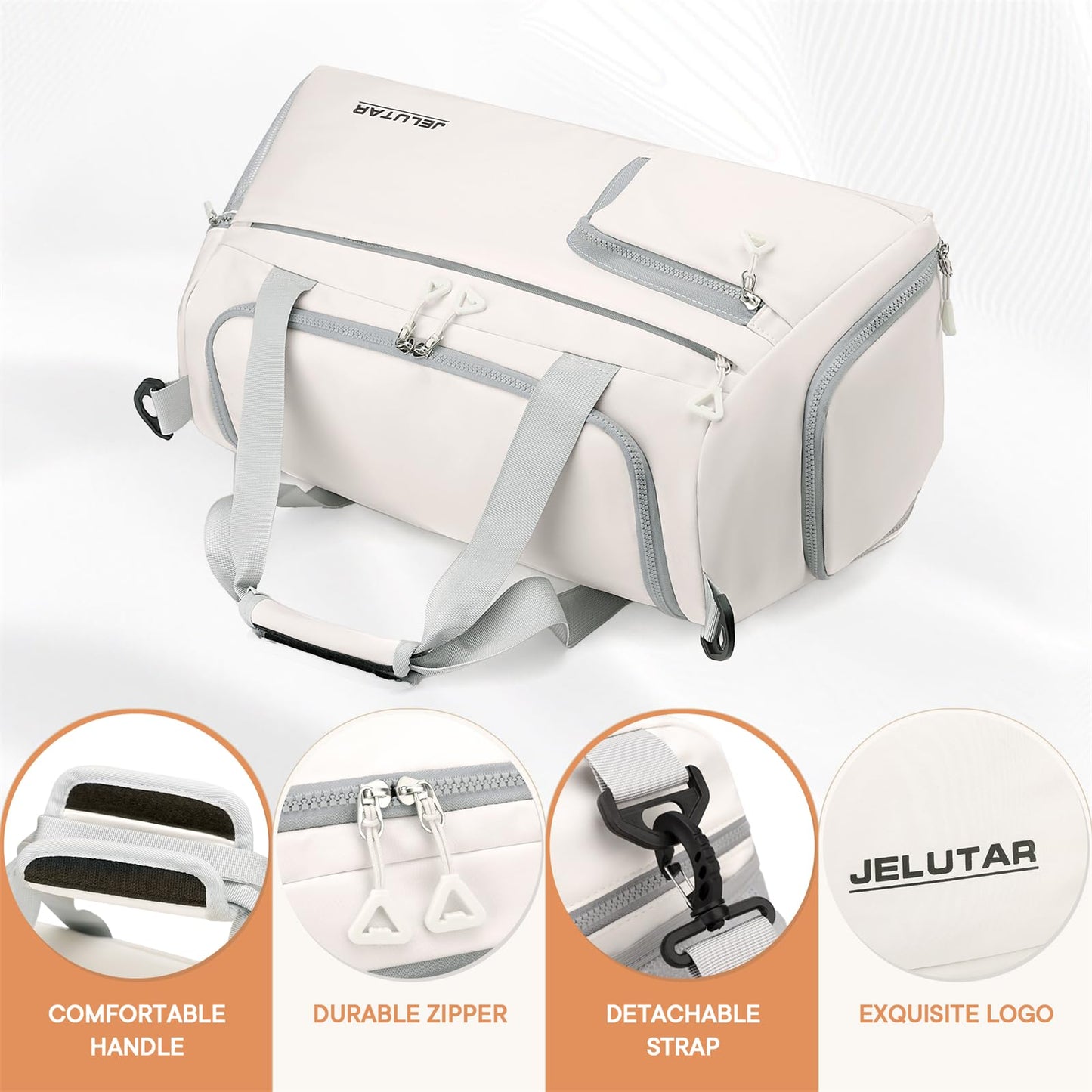 Gym Duffle Bag for Women - JELUTAR Small Carry on Travel Tote Bags Weekender Bags for Personal Item/Sports Gear with Shoe Compartment&Wetproof Pocket (Beige)