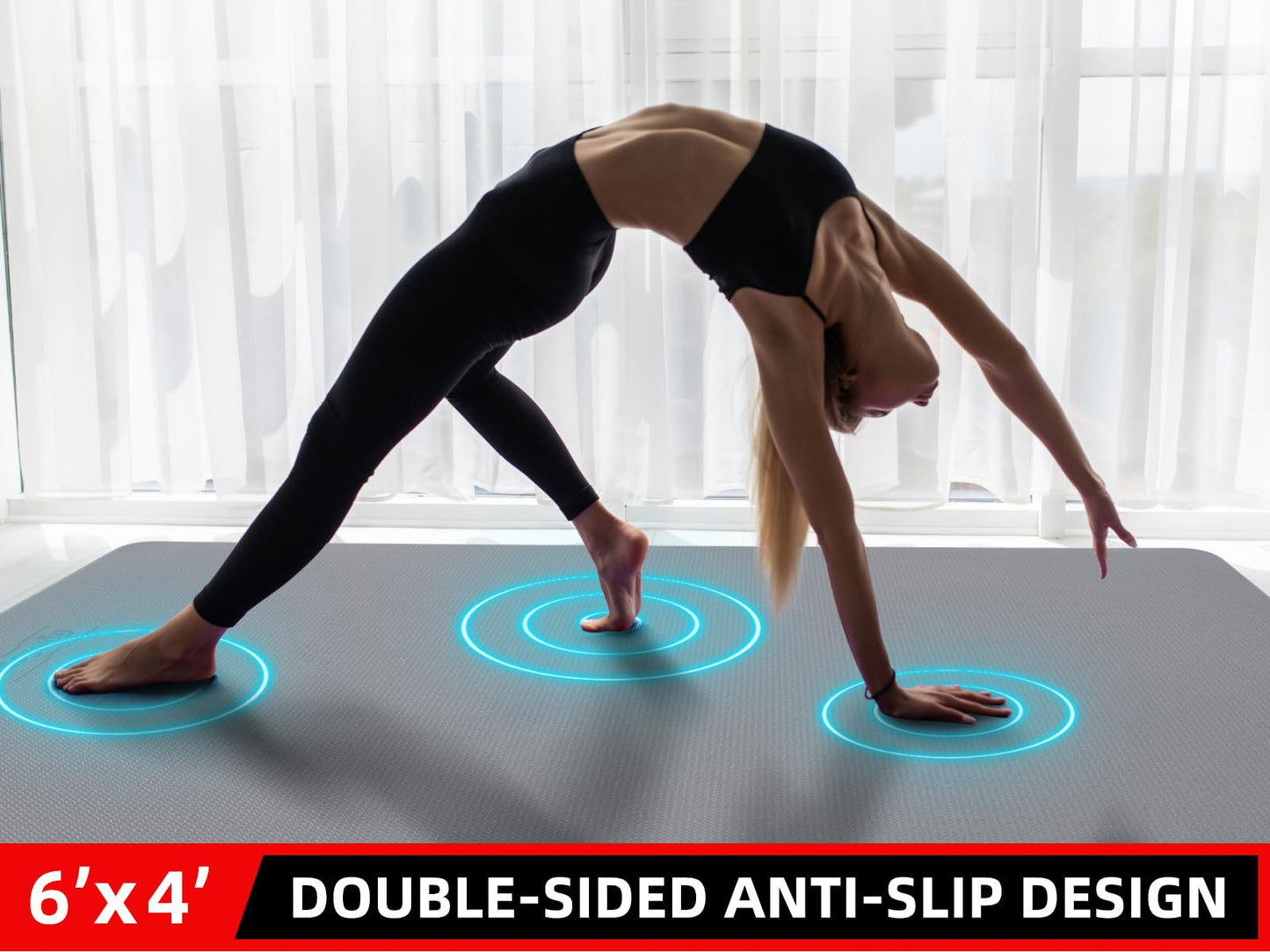 GymCope 10MM Thick Yoga Mat, 72" x 48" Large Workout Mat for Home Gym, Edge-Seamed Design, Superior Grip, Shock-Absorbing Cushion, Ultimate Comfort and Protection for Yoga, Fitness Training