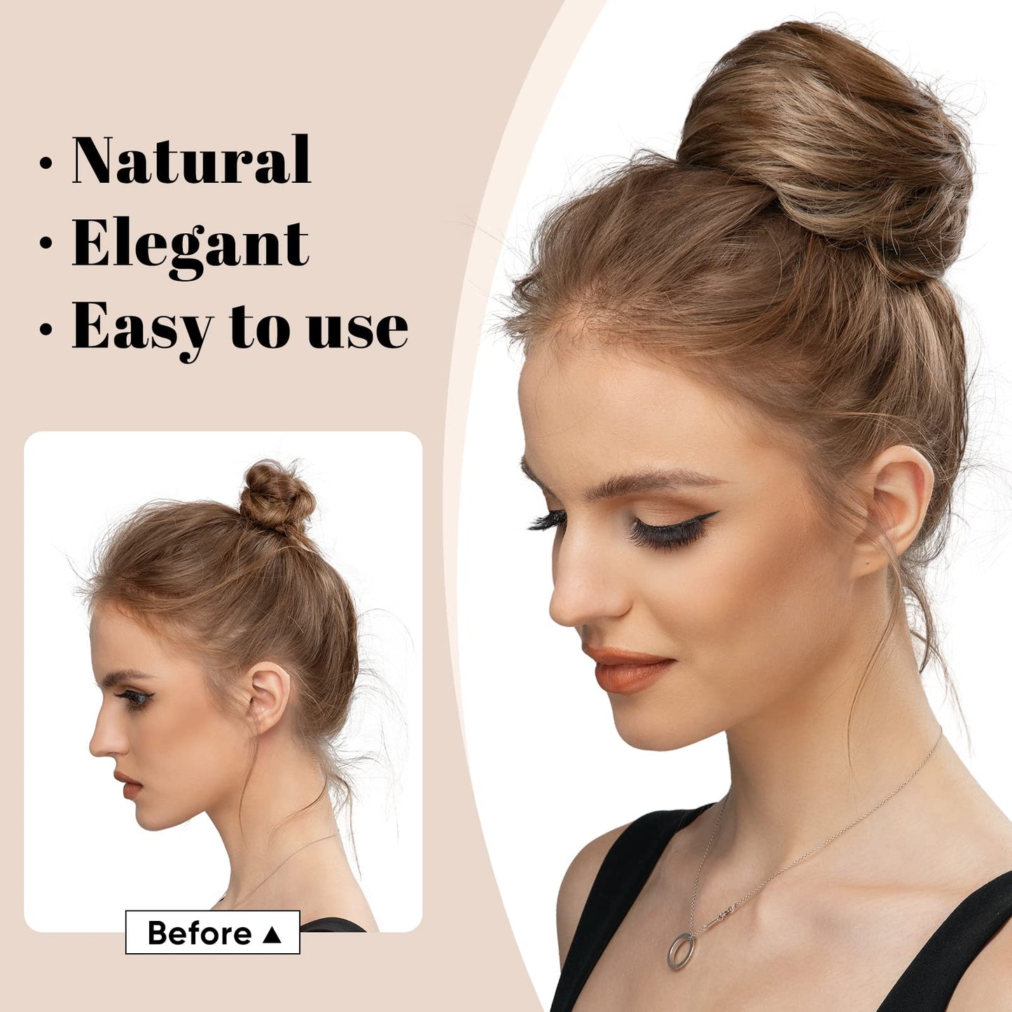 SARLA Drawstring Hair Bun Extension Dark Brown/Golden Synthetic Fake Ballet Bun Hair Piece for Women Girls Lady Updo Donut Chignon